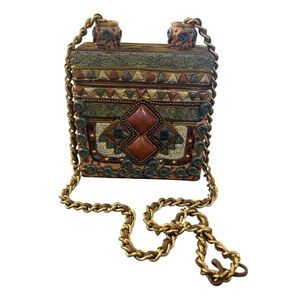 OOAK Artisan Embellished Crossbody Bag Gold Chain Hand Made in Phillipines